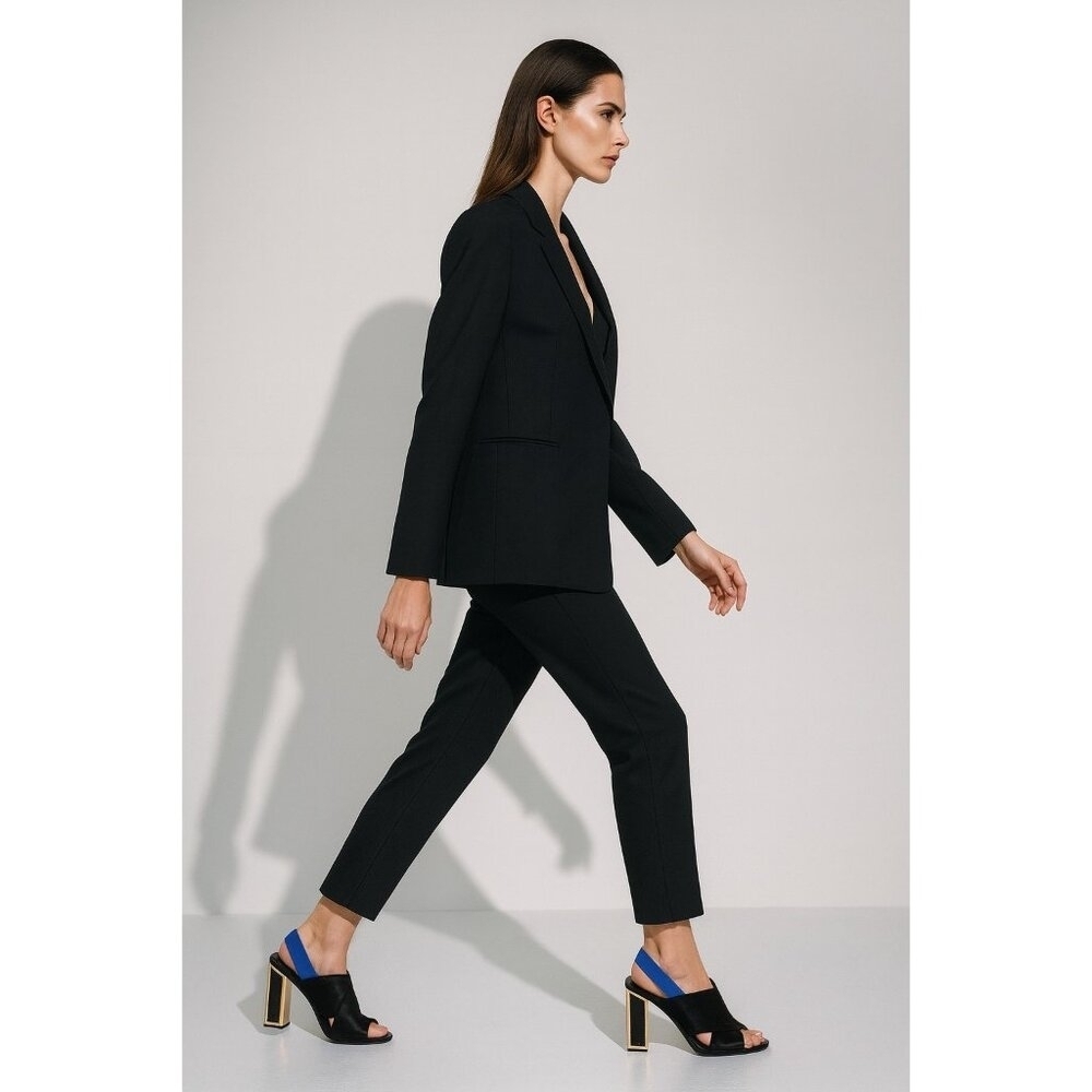 Kat Maconie Black Pony Hair Slingback Heels Gold Block Heel Blue Strap Sz 38 / 7